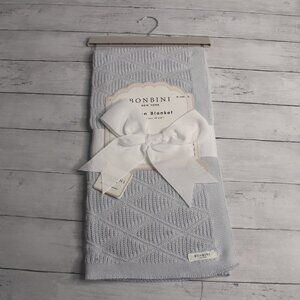 Bonbini Baby Crib Blanket 38 x 28 in 100% Cotton Knitted Blue
